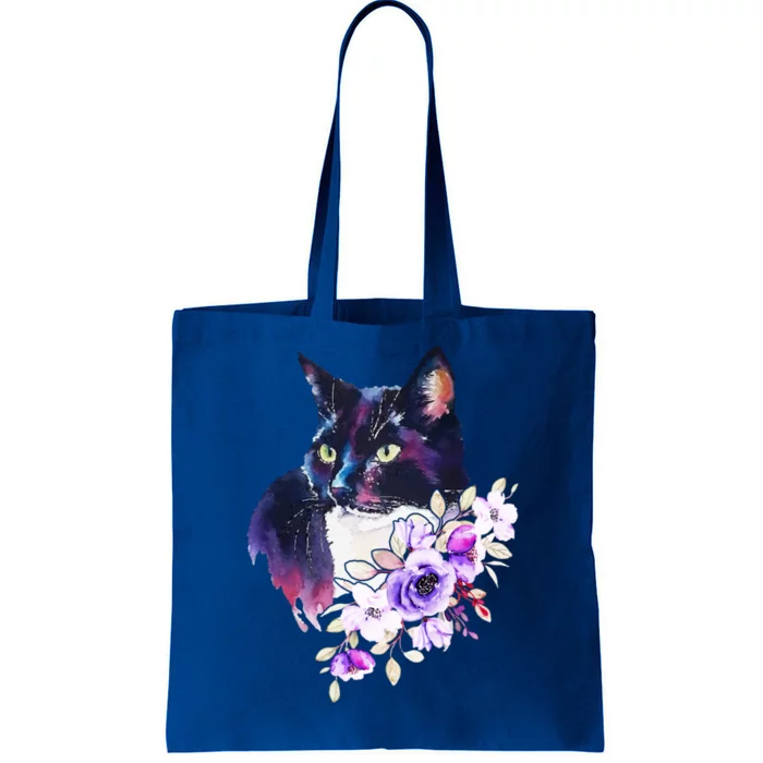 Cat With Flowers Watercolor Look Gift Tote Bag