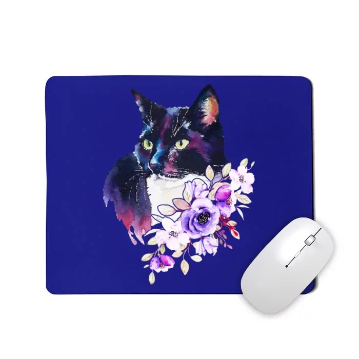 Cat With Flowers Watercolor Look Gift Mousepad