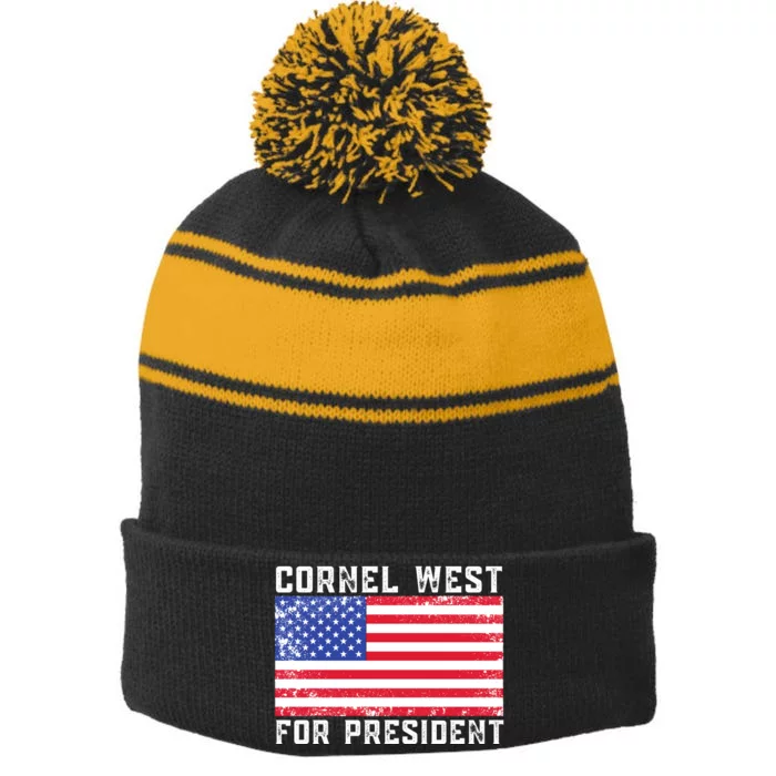 Cornel West For President 2024 Cornel West 2024 Stripe Pom Pom Beanie