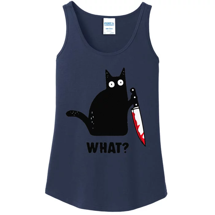 Cat What Funny Black Cat  Murderous Cat With Knife (1) Ladies Essential Tank