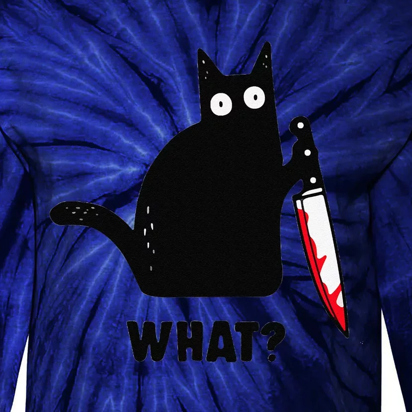 Cat What Funny Black Cat  Murderous Cat With Knife (1) Tie-Dye Long Sleeve Shirt