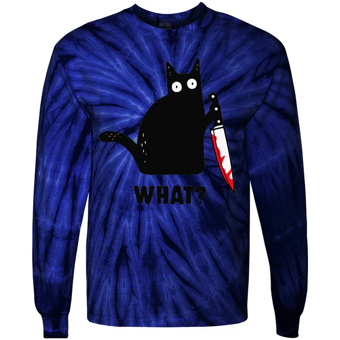 Cat What Funny Black Cat  Murderous Cat With Knife (1) Tie-Dye Long Sleeve Shirt