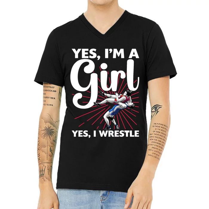 Cool Wrestling For Girls Women Kids Wrestler Athletes Coach V-Neck T-Shirt