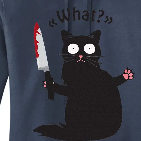 Cat What Funny Black Cat Fun Murderous Cat With Knife Women's Pullover Hoodie