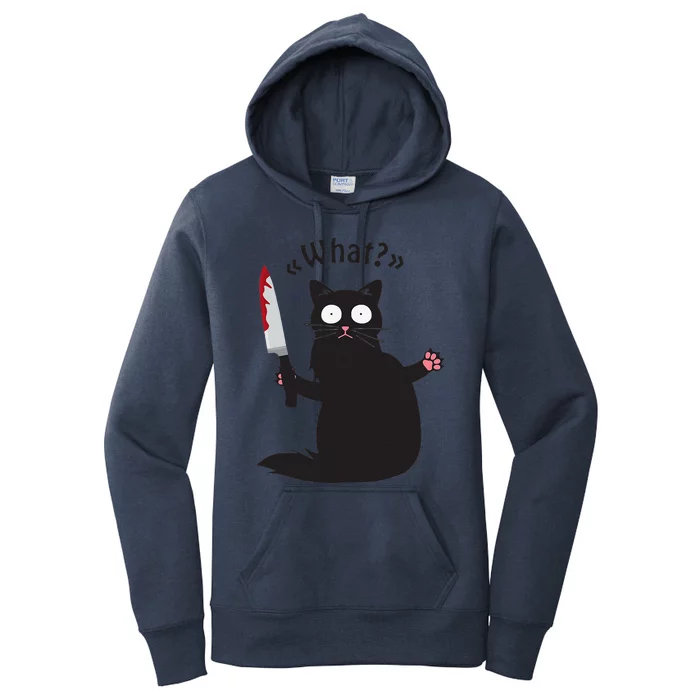 Cat What Funny Black Cat Fun Murderous Cat With Knife Women's Pullover Hoodie