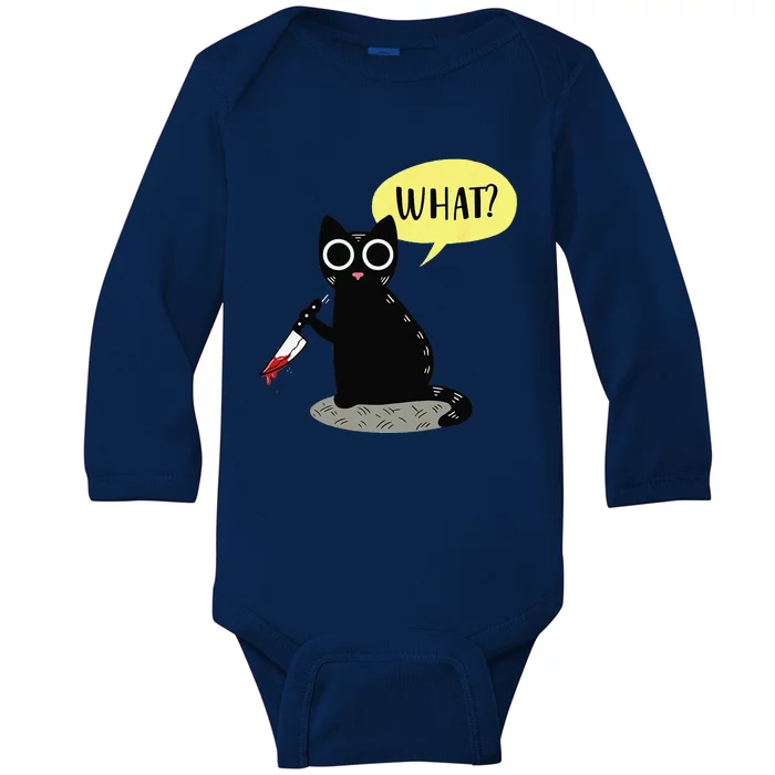 Cat What Funny Murderous Black Cat With Knife Murder Cats Baby Long Sleeve Bodysuit