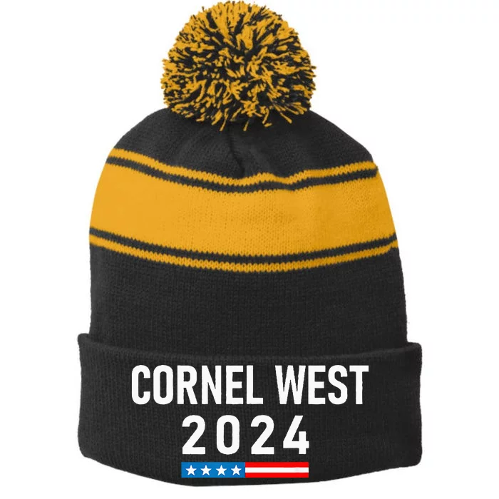 Cornel West for President Cornel West 2024 Stripe Pom Pom Beanie