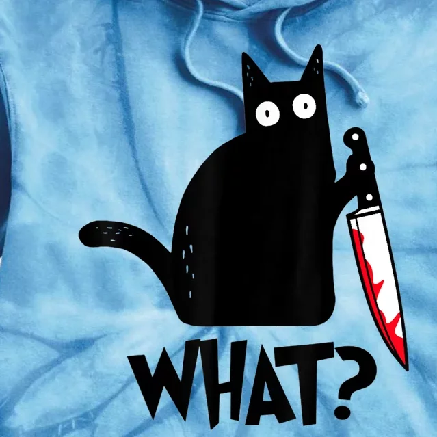 Cat What? Funny Black Cat Murderous Cat With Knife Tie Dye Hoodie