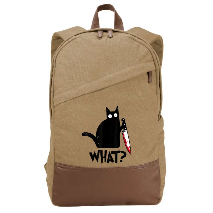 Cat What? Funny Black Cat Murderous Cat With Knife Cotton Canvas Backpack