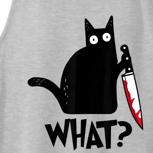 Cat What? Funny Black Cat Murderous Cat With Knife Ladies Tri-Blend Wicking Tank