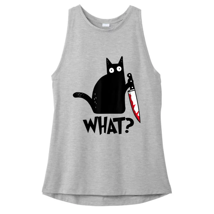 Cat What? Funny Black Cat Murderous Cat With Knife Ladies Tri-Blend Wicking Tank