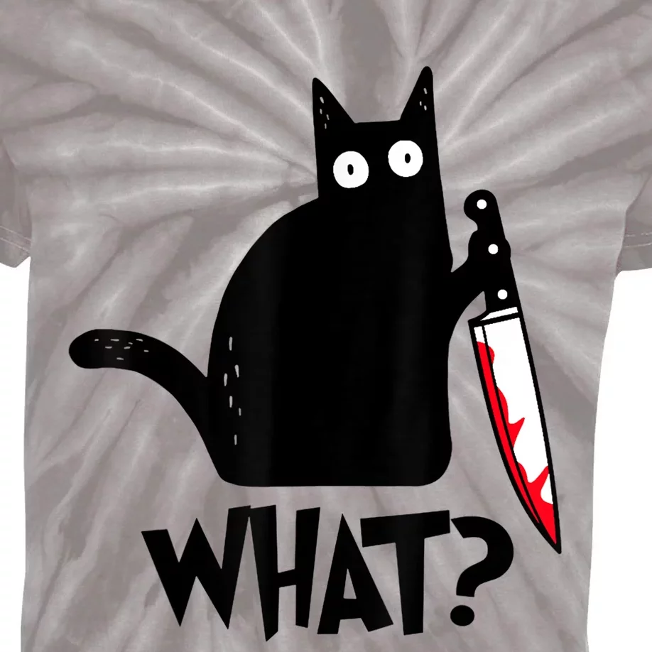 Cat What? Funny Black Cat Murderous Cat With Knife Kids Tie-Dye T-Shirt