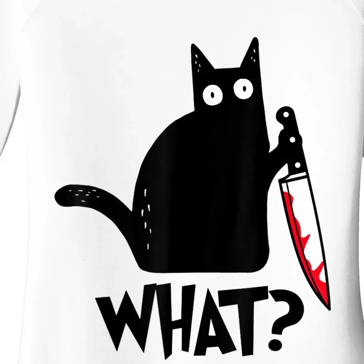 Cat What? Funny Black Cat Murderous Cat With Knife Women's Perfect Tri Tunic Long Sleeve Shirt