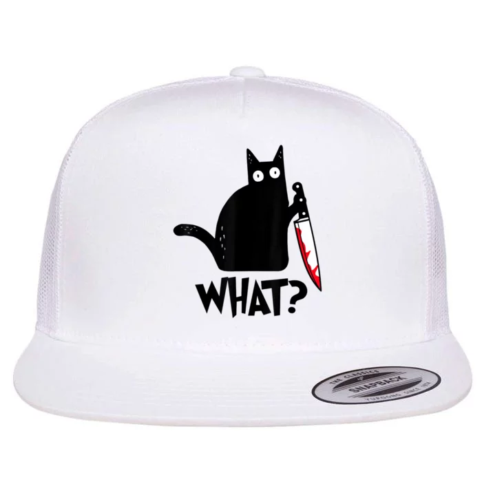 Cat What? Funny Black Cat Murderous Cat With Knife Flat Bill Trucker Hat