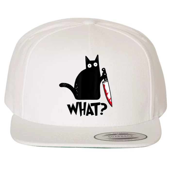 Cat What? Funny Black Cat Murderous Cat With Knife Wool Snapback Cap