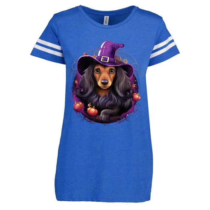 Cute Witch Funny Dachshund Halloween Costume Dog Lover Enza Ladies Jersey Football T-Shirt