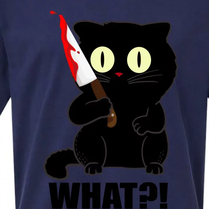 Cat What Funny Scary Black Cat Halloween With Bloody Knife Gift Sueded Cloud Jersey T-Shirt