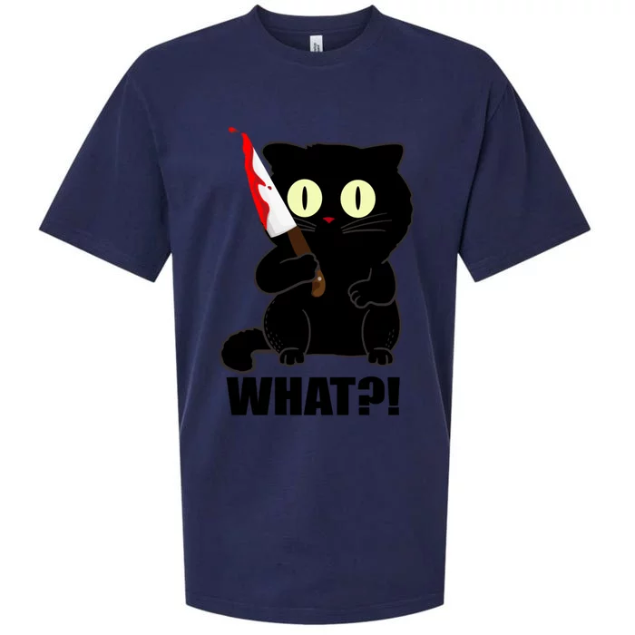 Cat What Funny Scary Black Cat Halloween With Bloody Knife Gift Sueded Cloud Jersey T-Shirt