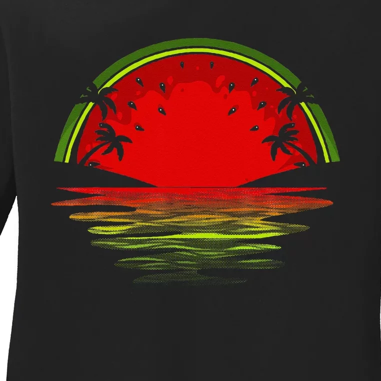 Cool Watermelon For Men Women Tropical Sunset Fruit Summer Ladies Long Sleeve Shirt