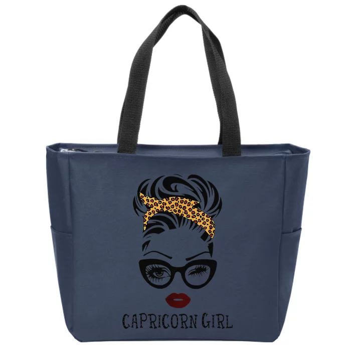 Capricorn  Woman Face Leopard Bandana Wink Eye Zip Tote Bag