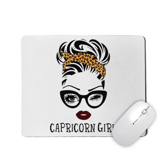 Capricorn  Woman Face Leopard Bandana Wink Eye Mousepad