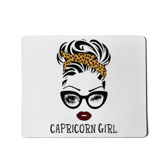 Capricorn  Woman Face Leopard Bandana Wink Eye Mousepad