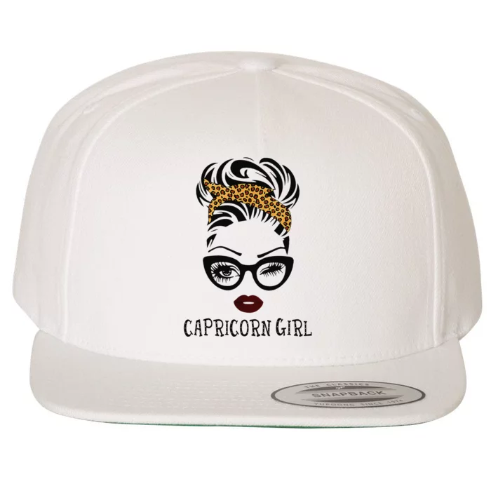 Capricorn  Woman Face Leopard Bandana Wink Eye Wool Snapback Cap