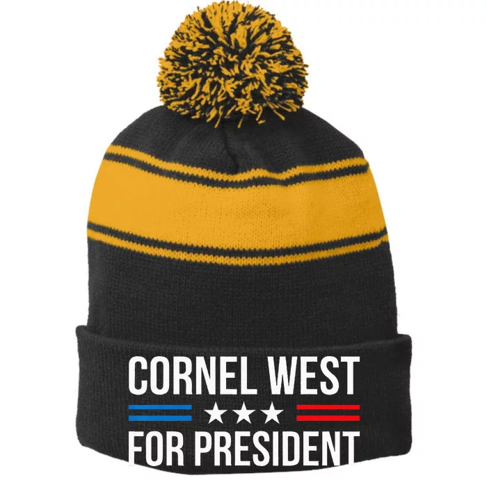 Cornel West For President 2024 Stripe Pom Pom Beanie