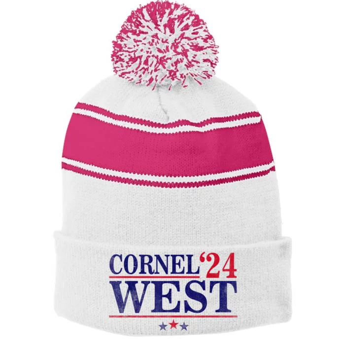 Cornel West For President Potus 2024 Stripe Pom Pom Beanie