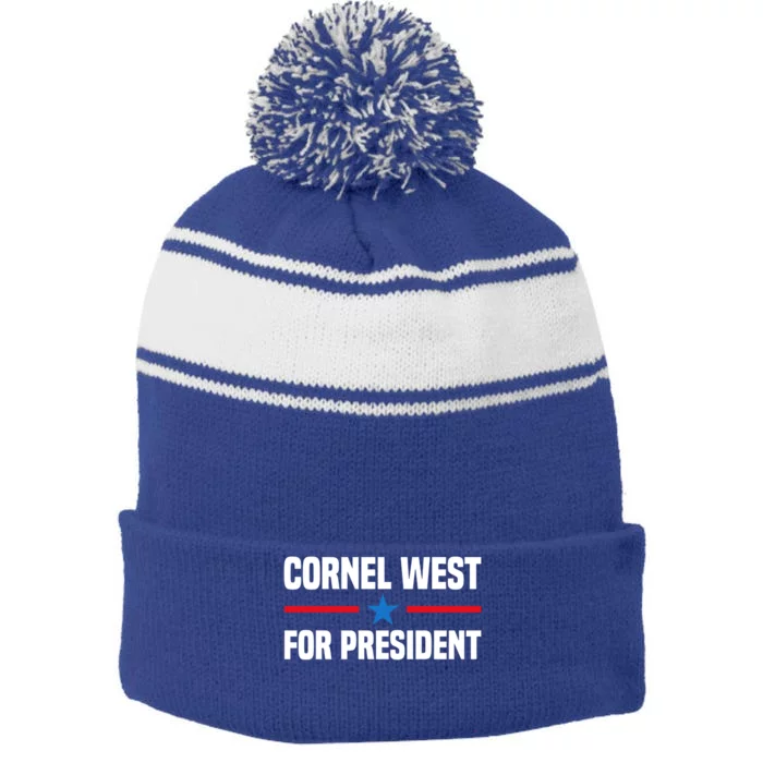 Cornel West For President 2024 Cornel West 2024 Stripe Pom Pom Beanie