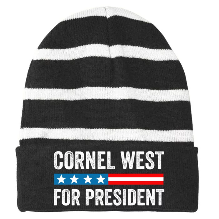 Cornel West For President 2024 Cornel West 2024 Striped Beanie with Solid Band