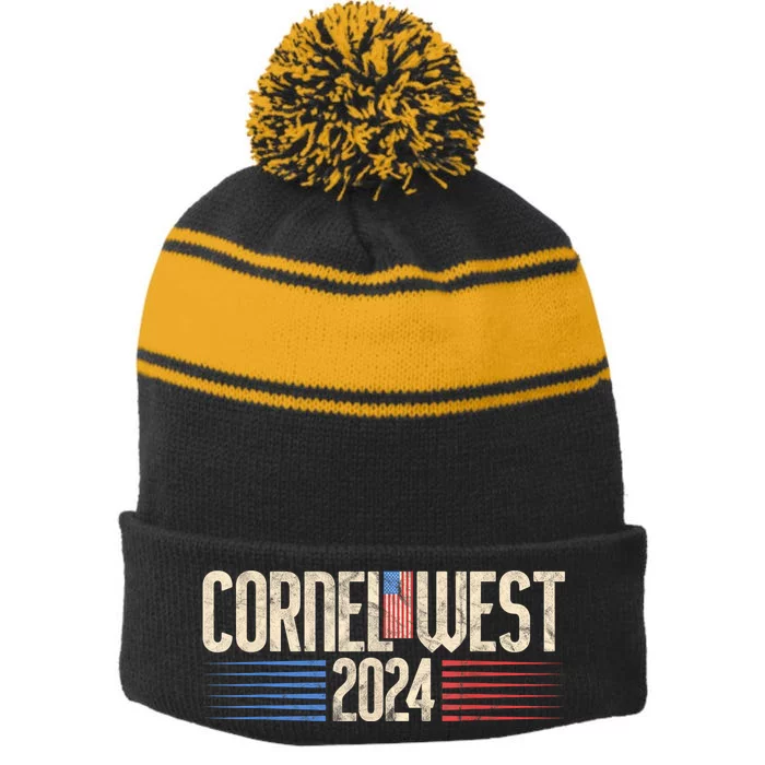 Cornel West For President Cornel West 2024 Stripe Pom Pom Beanie