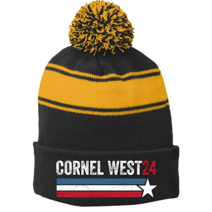 Cornel West For President 2024 Cornel West 2024 Stripe Pom Pom Beanie