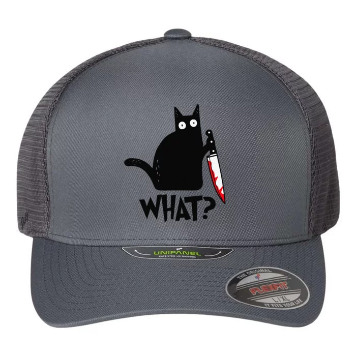 Cat What Funny Black Cat Murderous Cat With Knife Flexfit Unipanel Trucker Cap