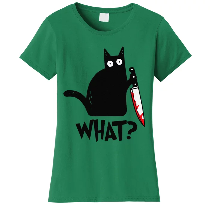 Cat What Funny Black Cat Murderous Cat With Knife Women's T-Shirt