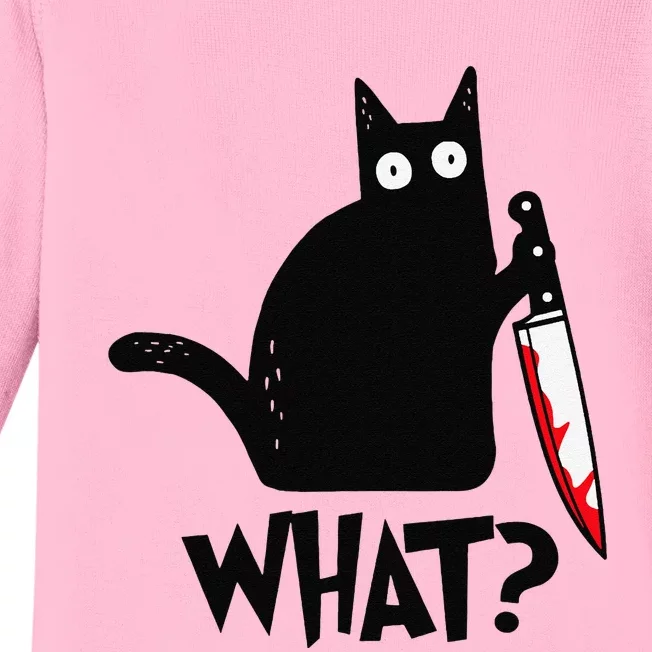 Cat What Funny Black Cat Murderous Cat With Knife Baby Long Sleeve Bodysuit