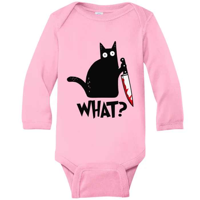 Cat What Funny Black Cat Murderous Cat With Knife Baby Long Sleeve Bodysuit