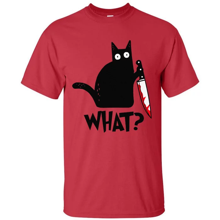 Cat What Funny Black Cat Murderous Cat With Knife Tall T-Shirt