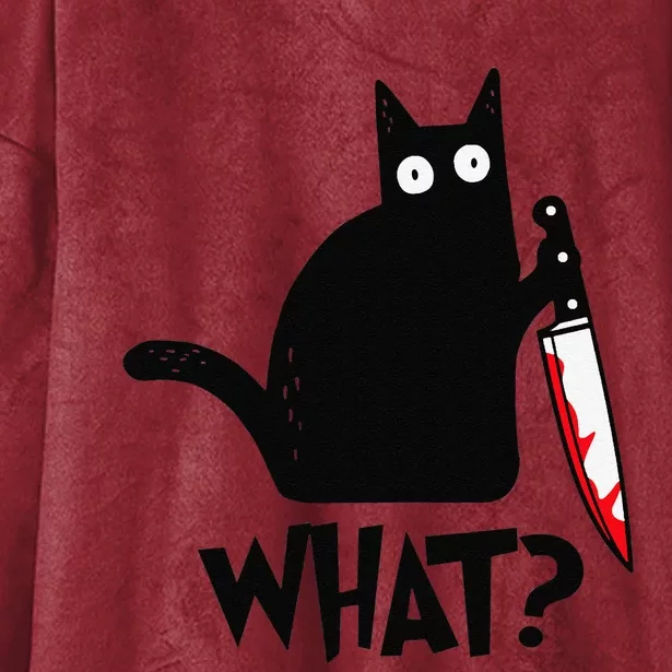 Cat What Funny Black Cat Murderous Cat With Knife Hooded Wearable Blanket