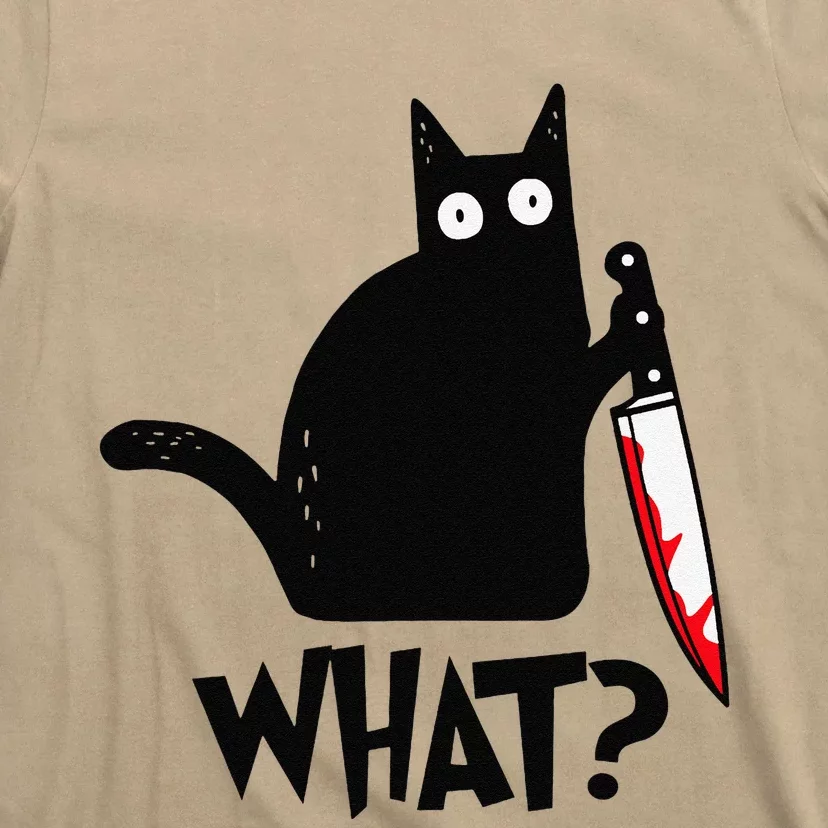 Cat What Funny Black Cat Murderous Cat With Knife T-Shirt