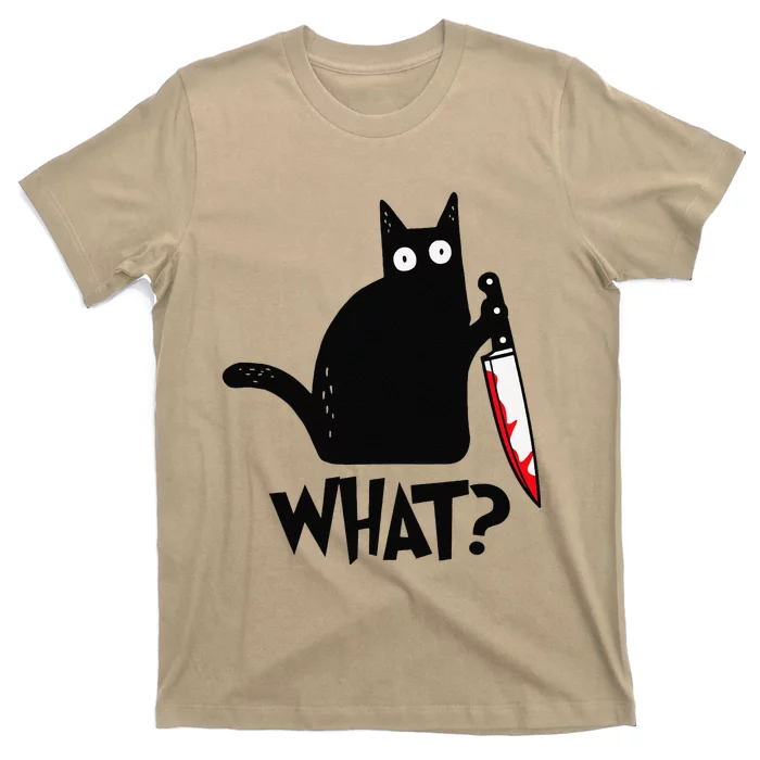 Cat What Funny Black Cat Murderous Cat With Knife T-Shirt