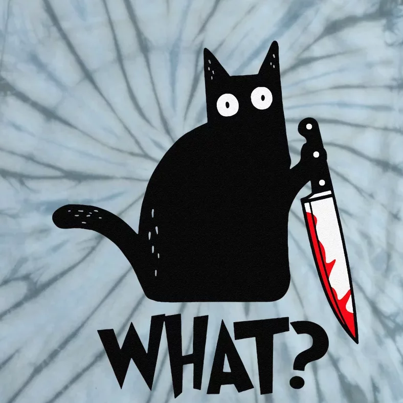 Cat What Funny Black Cat Murderous Cat With Knife Tie-Dye T-Shirt