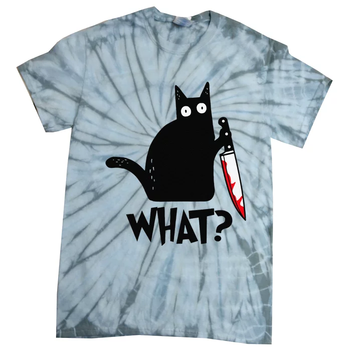 Cat What Funny Black Cat Murderous Cat With Knife Tie-Dye T-Shirt