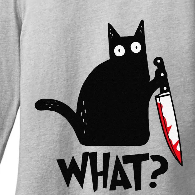 Cat What Funny Black Cat Murderous Cat With Knife Womens CVC Long Sleeve Shirt