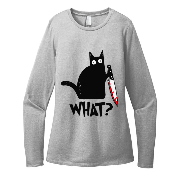 Cat What Funny Black Cat Murderous Cat With Knife Womens CVC Long Sleeve Shirt