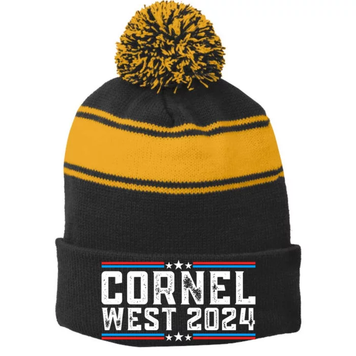 Cornel West For President 2024 Cornel West 2024 Stripe Pom Pom Beanie