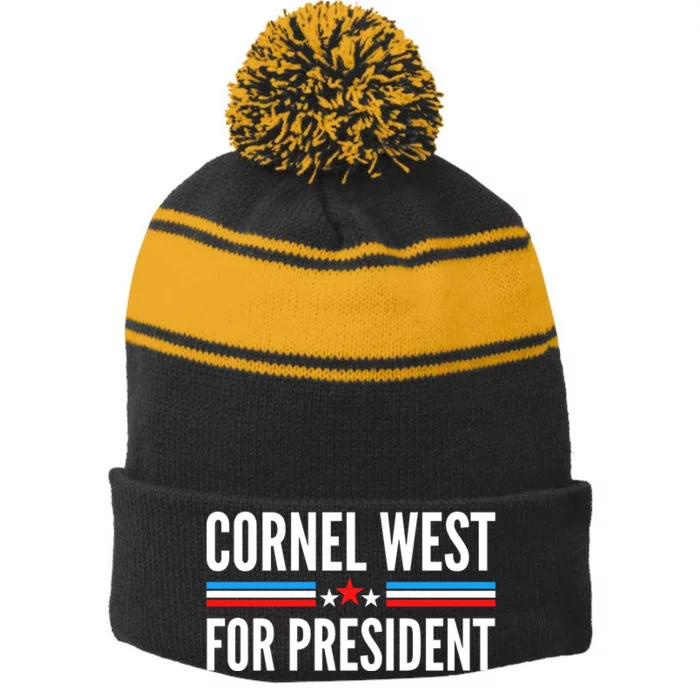 Cornel West For President 2024 Cornel West 2024 Stripe Pom Pom Beanie