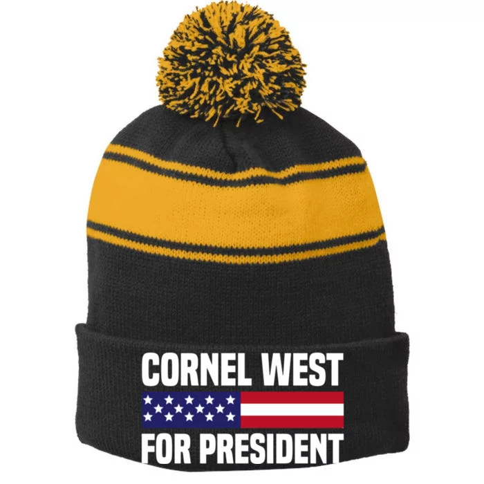 Cornel West For President 2024 Cornel West 2024 Stripe Pom Pom Beanie