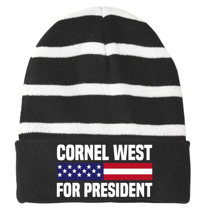 Cornel West For President 2024 Cornel West 2024 Striped Beanie with Solid Band