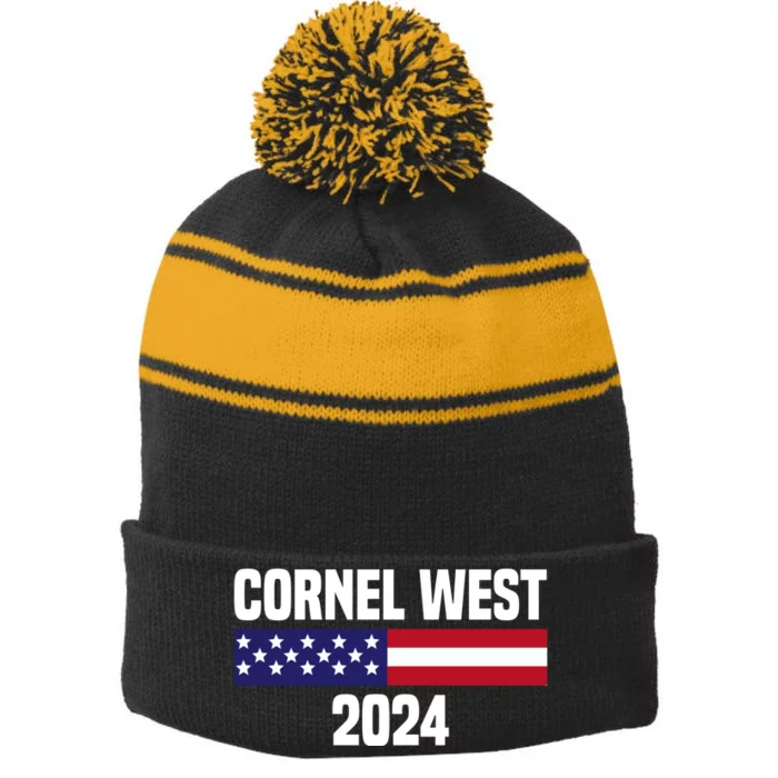 Cornel West For President 2024 Cornel West 2024 Stripe Pom Pom Beanie